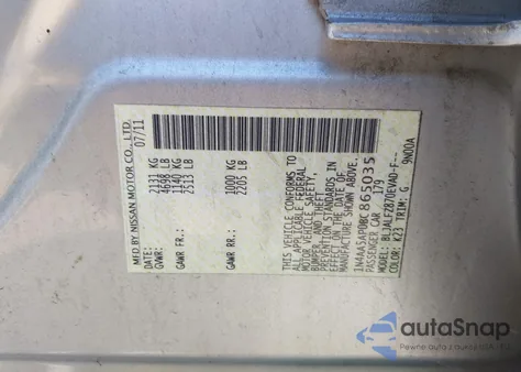 2011 Nissan Maxima 3.5 Sv из США, поврежденный, VIN 1N4AA5AP0BC865035